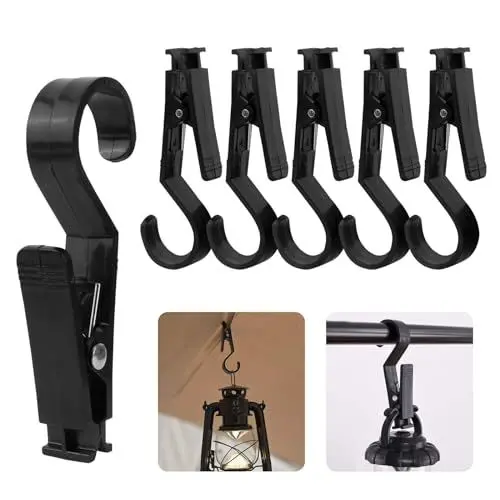 Produktbild: XoeLLe Wäscheklammern 5 Stück Stiefelklammer Klammerhaken Handtuchklemmen Zeltclips Lichthaken Stiefelklammer Campingzelt Haken mit Clips Drehbarer Haken für Campinglampe Wäsche aufhängen Trocknen