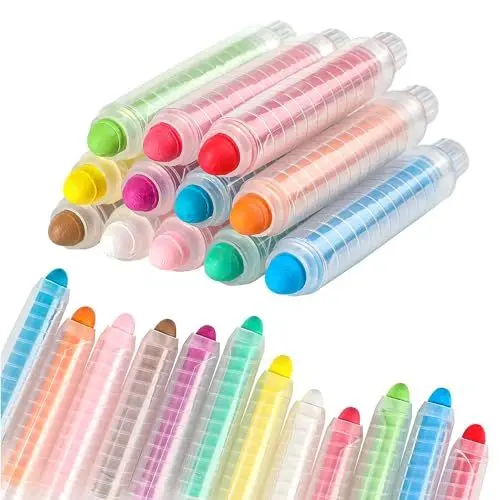 Produktbild: XoeLLe staubfreie Kreide mit Kreidehalter, 12 Stück Kreidestifte Farbige Tafelkreide Bunte Waschbar Kreide Stifte Kreide Radiergummi Blackboard für Schule, Büro, Studium, Handwerk, Zeichnen