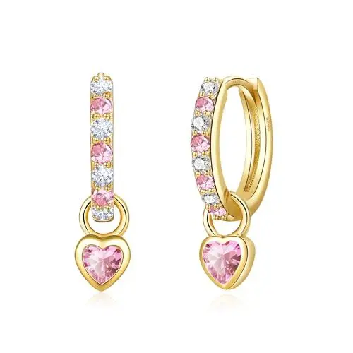 Produktbild: XOEMEL Ohrringe Silber 925 für Damen Creolen Silber 925 Klein mit Zirkonia Ohrringe Herz Hängend Hypoallergen Mini Creolen Gold für Frauen