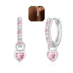 Produktbild: XOEMEL Ohrringe Silber 925 für Damen Creolen Silber 925 Klein mit Zirkonia Ohrringe Herz Hängend Hypoallergen Mini Creolen Gold für Frauen