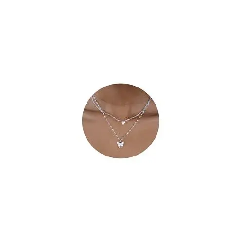 Produktbild: XOEMEL Schmetterlinge Layering Kette Damen Halskette Damen Kette Silber 926 mit Anhänger Hypoallergene Silberkette Damen Schmuck Geschenke für Frauen