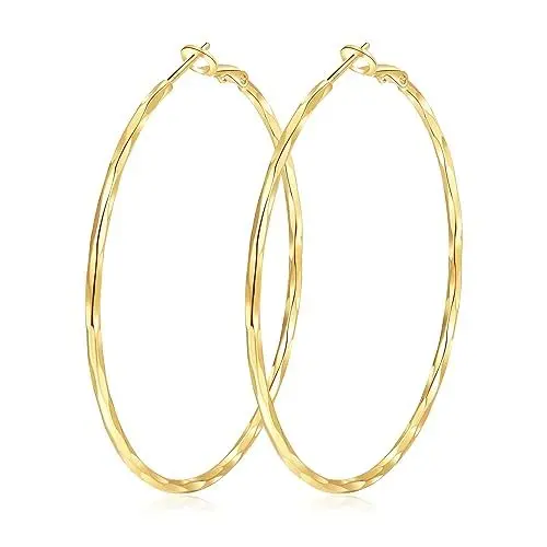 Produktbild: XOEMEL Sterling Silber Creolen für Damen - Große Hypoallergene Ohrringe in Gold - Leichte Kreis Creolen für Damen und Mädchen 30/40/50/60/70MM
