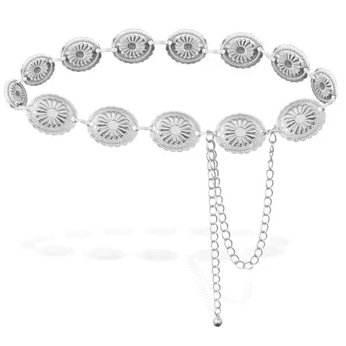 Produktbild: XOKL Silberkettengürtel für Damen, Boho-Kettengürtel, Taillenkette, verstellbar, Metallkettengürtel, Silber