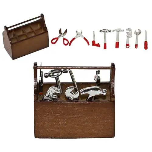 Produktbild: XongSyue 9pcs Puppenhaus Miniatur Werkzeugkasten 1:12 Zubehör Zwerg Holz Werkzeug Set Modell Miniaturwerkzeug Simulation Toy-4