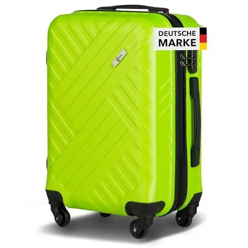 Produktbild: Xonic Design Boardcase Reisekoffer - Hartschalen-Koffer mit 360° Leichtlauf-Rollen - hochwertiger Kabinen-Trolley mit Zahlenschloss - Hand-Gepäck in 55x35x20cm ((Boardcase Neon Grün, S))