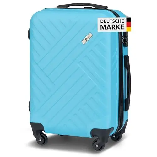 Produktbild: Xonic Design Reisekoffer - ABS Hartschalen Koffer mit 360° Leichtlauf-Rollen - hochwertiger Trolley mit Zahlenschloss in M-L-XL oder Set (Neon Blue, M)