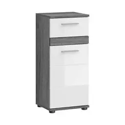 Produktbild: xonox.home Badezimmer Blake X02B2701 Kommode Schrank Standschrank in Front weiß Hochglanz Korpus rauchsilber Nb.ca. 35x79x31 cm