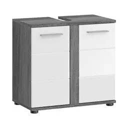Produktbild: xonox.home Badezimmer Blake X02B2705 Waschbeckenunterschrank Unterschrank Schrank in Front weiß Hochglanz Korpus rauchsilber Nb ca. 60x57x34 cm