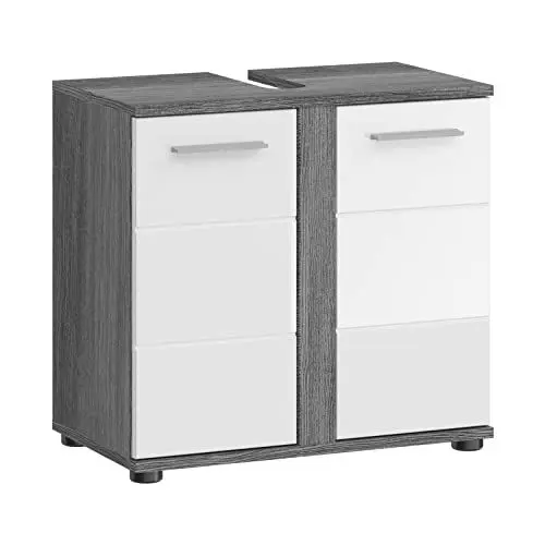 Produktbild: xonox.home Badezimmer Blake X02B2705 Waschbeckenunterschrank Unterschrank Schrank in Front weiß Hochglanz Korpus rauchsilber Nb ca. 60x57x34 cm