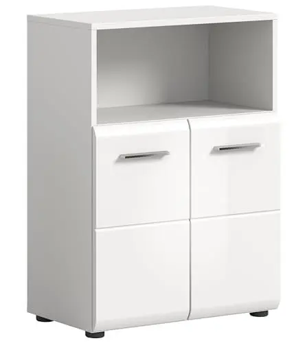 Produktbild: xonox.home Badezimmer Ice X86A9715 Kommode breit Standschrank Schrank in Front weiß Hochglanz Korpus weiß Nb ca. 60x80x30 cm