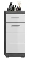 Produktbild: xonox.home Badezimmer Scout X06B2701 Kommode schmal Schrank Standschrank in Front weiß Hochglanz Korpus/Absetzung rauchsilber Nb.ca.37x88x31 cm