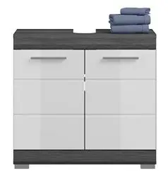 Produktbild: xonox.home Badezimmer Scout X06B2705 Waschbeckenunterschrank Unterschrank Schrank in Front weiß Hochglanz Korpus/Absetzung Rauchsilber Nb.ca.60x56x34 cm