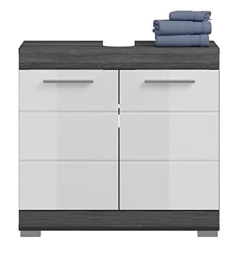 Produktbild: xonox.home Badezimmer Scout X06B2705 Waschbeckenunterschrank Unterschrank Schrank in Front weiß Hochglanz Korpus/Absetzung Rauchsilber Nb.ca.60x56x34 cm