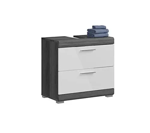 Produktbild: xonox.home Badezimmer Scout X06B2707 Waschbeckenunterschrank Unterschrank Schrank in Front weiß Hochglanz Korpus rauchsilber Nb.ca. 60x56x34 cm mit Schubkästen
