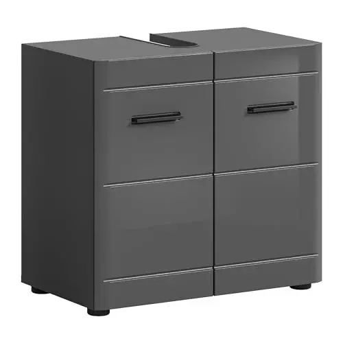 Produktbild: xonox.Home Badezimmer Soft Waschbeckenunterschrank Badunterschrank Waschbecken Unterschrank Schrank Waschtisch Unterschrank in Front grau Hochglanz MDF TZ Korpus grau Nb.ca.60x56x34 cm