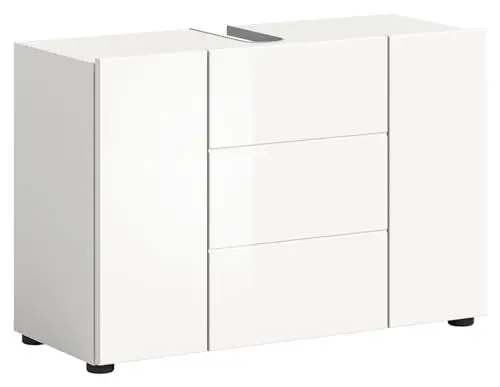 Produktbild: xonox.home Badezimmer Vira X2LA9705 Waschbeckenunterschrank Unterschrank Schrank in Front weiß Hochglanz Tiefzieh Korpus weiß Melamin ca. 82x56x34 cm