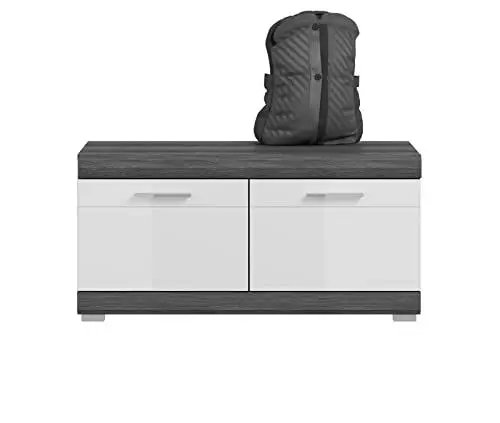 Produktbild: xonox.home Garderobe Scout X06B2631 Schuhschrank Schrank Kommode Sitzbank in Front weiß Hochglanz Korpus rauchsilber Nb.ca.90x44x40 cm
