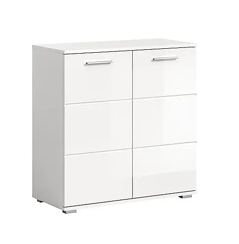 Produktbild: xonox.home Kommode Prego Kommode Flurmöbel Staurauchschrank Schrank Anrichte in Korpus weiß Hochglanz Front weiß, ca.80x83x37 cm