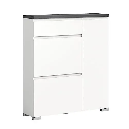 Produktbild: xonox.home Schuhsystem Shoelove Schuhschrank Schuhkipper Schuhaufbewahrung Kommode in Korpus und Front weiß Nb., Oberboden in Industrial Grau Nb.ca. 95x109x27 cm