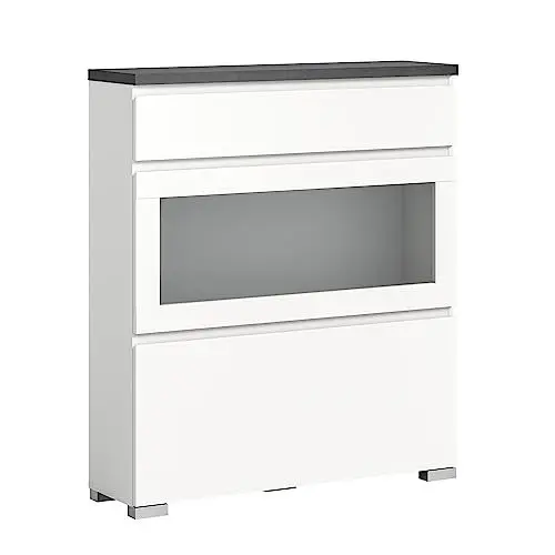Produktbild: xonox.home Schuhsystem Shoelove Schuhschrank Schuhkipper Schuhaufbewahrung Kommode Vitrine in Korpus und Front weiß Nb., Oberboden in Industrial Grau Nb. ca. 95x109x27 cm