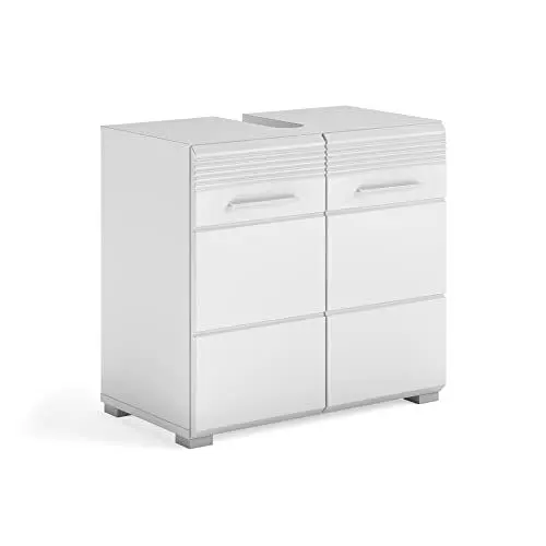 Produktbild: xonox.home Badezimmer Linus Waschbeckenunterschrank Badunterschrank Waschbecken Unterschrank Schrank Waschtisch Unterschrank in weiß Hochglanz ca.60x56x34 cm