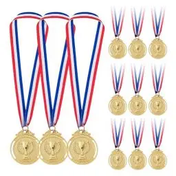 Produktbild: XPJBKC 12 Stück Medaillen, Medaille mit Gravur Trophäen Muster, Goldmedaille für Kinder Medaillen Kindergeburtstag Metall Gewinner Medaillen Fussball Medallien für Sport Wettkämpfe Partys (Gold)