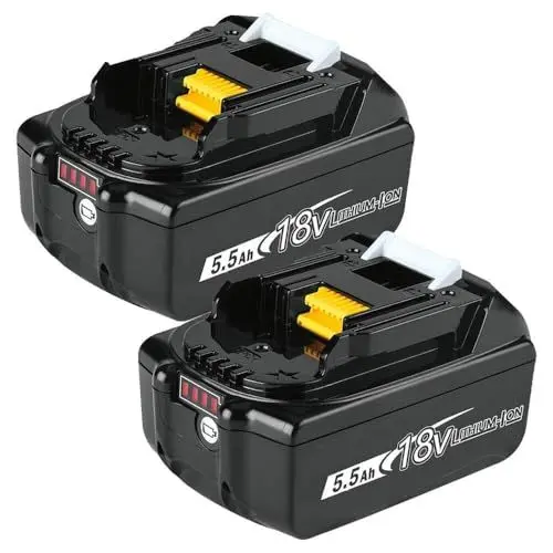 Produktbild: XPJBKC 2 Stück Akku 18v,5500mAh Ersatzakku 18V,Kompatibel mit194204-5 194205-3 194309-1 194230-4 BL1815 BL1830 BL1840 BL1850 BL1860 LXT400,Ersatzakku für Werkzeuge mit LED