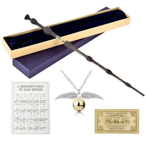 Produktbild: XPJBKC Elderstab Zauberstab, 38CM Dumbledore Zauberstab aus Stahlkern und Harz, Zauberstab Dumbledore in Geschenkbox mit Zauberspruch-Karte, Stationsticket und Halskette