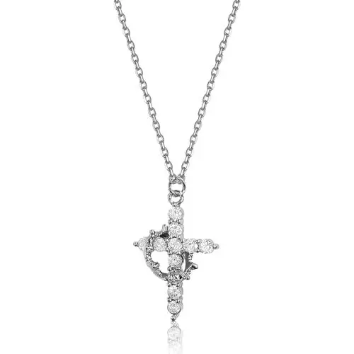 Produktbild: XQMMGO Cross Crown Necklace, Kreuz Kette, Kreuzkette Damen, Kreuz Anhänger, Cross Necklace Men, Kreuz Kette Mit Krone, Drehbar, Glaube Liebe Hoffnung Kette (Silber)