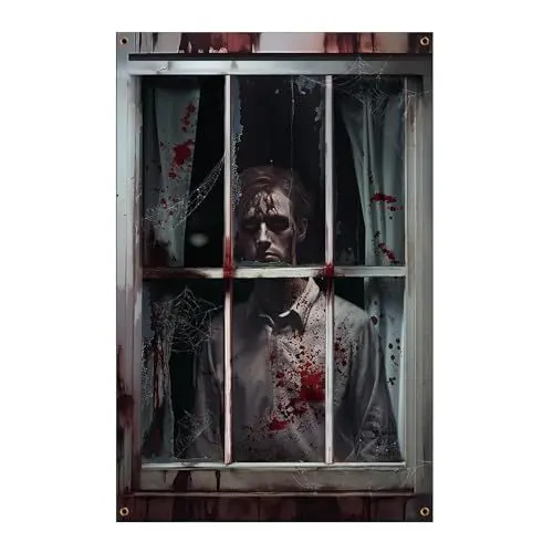 Produktbild: XQMMGO Halloween Party Banner Dekorationen, Halloween Dekorationen für drinnen und draußen, Haustür Gartenzubehör Grusel-Set, Fensterbilder Geisterhaus Party (Männlich)