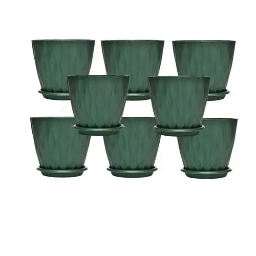 Produktbild: XQSXDKXQ 15 cm weißer Pflanzgefäß 8-er Pack wellenförmig gestreifter Kunststoff-Pflanzgefäß mit integriertem Pflanzbehälter Geeignet für alle Gärten und Innen- und Außenpflanzen,Grün