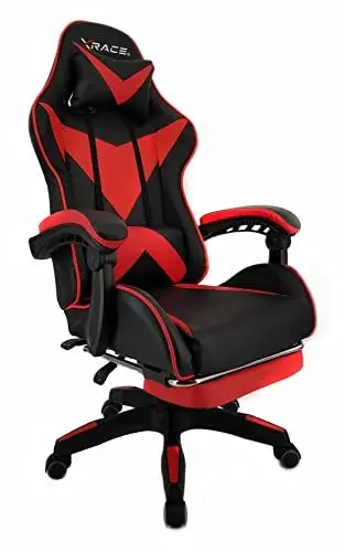 Produktbild: xRace Gaming Stuhl, Bürostuhl, Ergonomischer Pc Stuhl, Gaming Sessel aus Leder mit Lendenwirbelstütze, Verstellbarer Drehbarer, Task Stühle mit Fußstütze und Kopfstütze, Rot