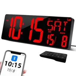 Produktbild: XREXS 17'' Wanduhr Digitale Groß, Bluetooth Automatische Kalibrierungszeit, Helligkeit und Ton einstellbar, Wanduhr Digital Uhr, Wanduhr mit Uhrzeit/Datum/Temperatur für Haus, Küche, Klassenzimmer