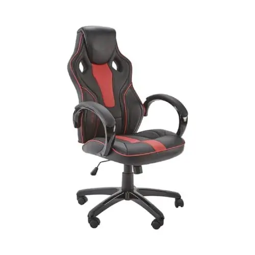 Produktbild: X-Rocker Maverick Gaming-Stuhl, ergonomischer Renn-Schreibtischstuhl mit Armlehne, Computer-Drehstuhl mit Rückenstütze, verstellbare Höhe, bequemer Stuhl mit Lendenwirbelstütze, Schwarz / Rot