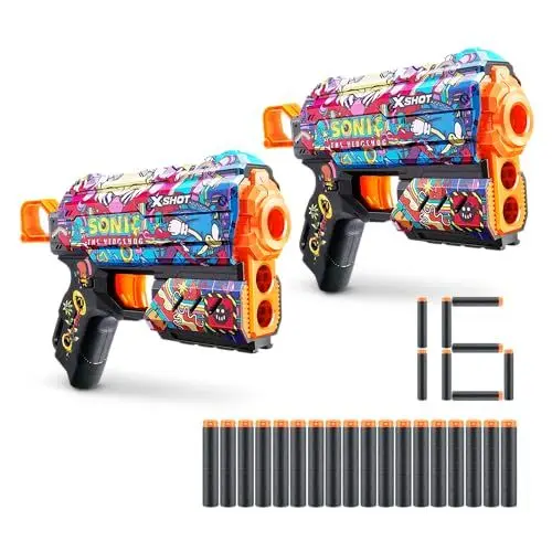 Produktbild: XSHOT Skins Sonic Robotnik Flux Blaster (2 Blasters) – Skin mit Sonic The Hedgehog (16 Darts) von ZURU