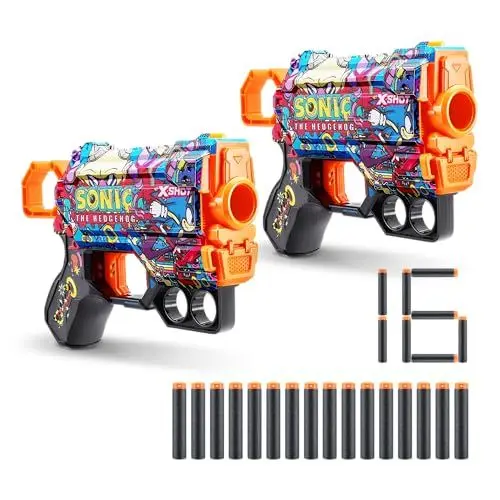 Produktbild: XSHOT Skins Robotnik Menace Blaster (2 Blasters) – Skin mit Sonic The Hedgehog (16 Darts) von ZURU