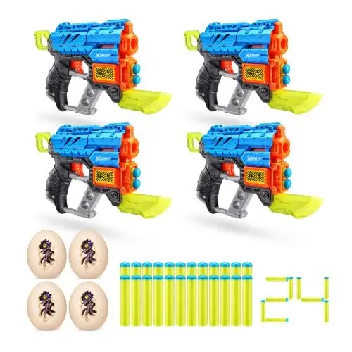 Produktbild: X-Shot Dino Attack 4er Pack Extinct Schaumstoffdart-Blaster (4 kleine Dino-Eier, 24 Darts)