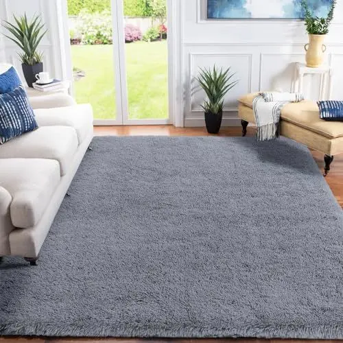 Produktbild: XSIVOD hochflor Wohnzimmer Teppich, Schlafzimmer Bettvorleger, Moderner zottelig flauschig weich Teppiche für Kinderzimmer Anti-Rutsch Unterseite waschbarer Teppich, 80x160 cm, Grau