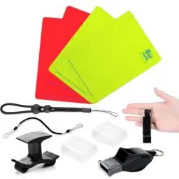 Produktbild: XSYKJGS Schiedsrichter Set, Fußball Schiedsrichter Karten Set mit 4 PVC Rote Gelbe Karte, Pfeifen-Schlüsselband, Kurzes Schlüsselband, Doppelclip für Fußballspiel Schulsport Sport