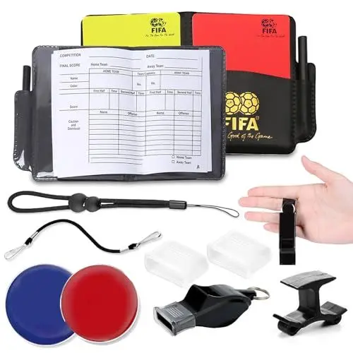 Produktbild: XSYKJGS Schiedsrichter Set, Fußball Schiedsrichter Karten Set mit PVC Rote Gelbe Karte, Pfeifen-Schlüsselband, Kurzes Schlüsselband, Doppelclip und Tasche Punktebuch für Fußballspiel Schulsport Sport