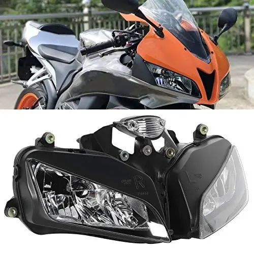 Produktbild: XTevu Motorrad-Scheinwerfer-Baugruppe: Frontscheinwerfer für Honda CBR600RR F5 2003–2006, CBR 600 RR 05 – Motorrad-Beleuchtungslampe, transparent