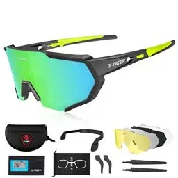 Produktbild: X-TIGER Fahrradbrille, Herren Damen Sportbrille, UV400 mit 5 Wechselgläser,Starker TR90 Frame, mit Montierbarem Brillenband & Ohrhaken, Outdoor-Sport/Radfahren/Laufen/Autofahren/Angeln/Golf