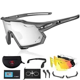 Produktbild: X-TIGER Fahrradbrille Polarisiert Sonnenbrille mit 5 wechselgläser TR90 Rahmen für Herren Damen Sport Radfahren MTB Radbrille UV400 Skifahren Fahren Angeln Baseball Laufen Sportbrille