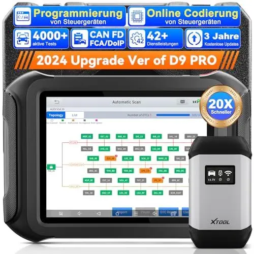Produktbild: XTOOL D9S PRO OBD2 Diagnosegerät, ECU Online Programmierung&Codierung, Bidirektionale & Vollständige Diagnose, 45+ Resets, Topologie Mapping, FCA V2.0, DoIP & CAN FD, Upgraded D9S/D8W,3 Jahre Updates