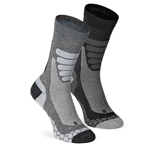 Produktbild: XTREME SOCKSWEAR Herren & Damen Wandersocken Trekking Outdoor Sport Funktionssocken Atmungsaktiv Frottesohle Gepolstert (2 Paar) Grau-Schwarz 39-42