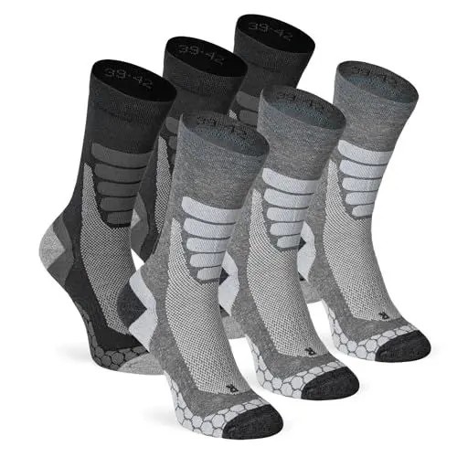 Produktbild: XTREME SOCKSWEAR Herren & Damen Wandersocken Trekking Outdoor Sport Funktionssocken Atmungsaktiv Frottesohle Gepolstert (6 Paar) Grau-Schwarz 35-38