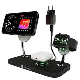 Produktbild: XtremeMac® Premium X-MAG Pro 3-in-1 Highspeed MagSafe Ladestation (Apple Zertifiziert), Ladegerät für iPhone 12, 13, 14 & 15 (15W), Apple Watch (5W), AirPods (5W) – gleichzeitig schnell Aufladen