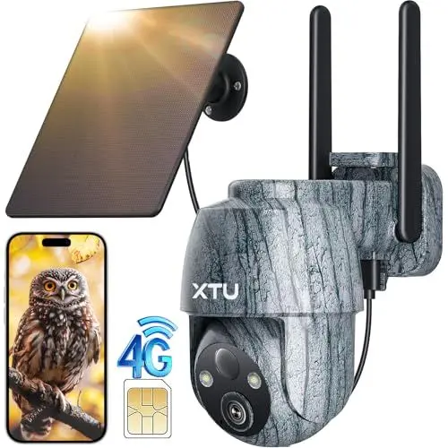 Produktbild: XTU 3G/4G LTE Wildkamera mit SIM Karte - Solar Wildtierkamera mit Handyübertragung App,2K Überwachungskamera Aussen mit Farbnachtsicht,10000mAh Akku,PIR/KI Erkennung,2-Wege-Audio IP66 Wasserdicht (DE)