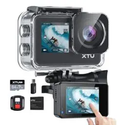 Produktbild: XTU Action Cam 4K30FPS 20MP Ultra HD 2,0 Zoll LCD Touchscreen 40M Unterwasserkamera mit 64GB U3 Speicherkarte,EIS Stabilisierung Action Kamera, 170° Weitwinkel, Fernbedienung und Zubehörkit