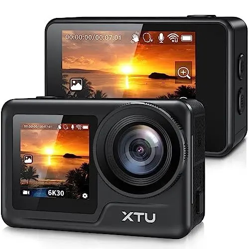 Produktbild: XTU Action Cam 6K/4K - 5GHz WLAN 30M wasserdichte Unterwasserkamera mit 3.0 EIS Bildstabilisierung,170° Weitwinkel Helmkamera, HDR Actionkamera, 20MP Fotos, 2-Zoll-Touchscreen, 32 Zubehör Kit